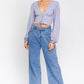 LE LIS Chic Puff Sleeve Lace-Up V-Neck Top