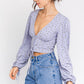 LE LIS Chic Puff Sleeve Lace-Up V-Neck Top