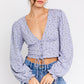 LE LIS Chic Puff Sleeve Lace-Up V-Neck Top