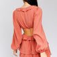 LE LIS Peach Mini Flare Sundress with Ruffle Detail