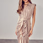 DO + BE COLLECTION Taupe Sleeveless Midi Dress with Front Tie