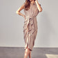 DO + BE COLLECTION Taupe Sleeveless Midi Dress with Front Tie