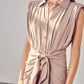 DO + BE COLLECTION Taupe Sleeveless Midi Dress with Front Tie