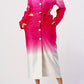 ATHINA Stylish White/Pink Color gradient Trench Dress Coat with front buttons