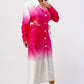 ATHINA Stylish White/Pink Color gradient Trench Dress Coat with front buttons