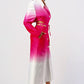 ATHINA Stylish White/Pink Color gradient Trench Dress Coat with front buttons