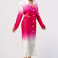 ATHINA Stylish White/Pink Color gradient Trench Dress Coat with front buttons