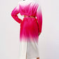 ATHINA Stylish White/Pink Color gradient Trench Dress Coat with front buttons