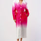 ATHINA Stylish White/Pink Color gradient Trench Dress Coat with front buttons