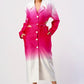 ATHINA Stylish White/Pink Color gradient Trench Dress Coat with front buttons
