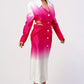 ATHINA Stylish White/Pink Color gradient Trench Dress Coat with front buttons