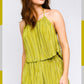 LE LIS Women's Lime Pleated Halter Crop Top