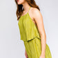 LE LIS Women's Lime Pleated Halter Crop Top