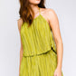 LE LIS Women's Lime Pleated Halter Crop Top