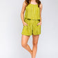 LE LIS Women's Lime Pleated Halter Crop Top