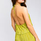 LE LIS Women's Lime Pleated Halter Crop Top