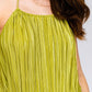LE LIS Women's Lime Pleated Halter Crop Top