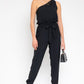 GILLI Black One Shoulder belted Jogger Jumpsuit