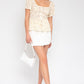 GILLI S/S Button Down Back Smocking Ditsy Print Top