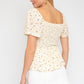 GILLI S/S Button Down Back Smocking Ditsy Print Top