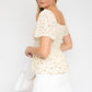 GILLI S/S Button Down Back Smocking Ditsy Print Top