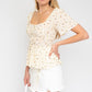 GILLI S/S Button Down Back Smocking Ditsy Print Top