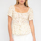 GILLI S/S Button Down Back Smocking Ditsy Print Top