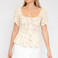 GILLI S/S Button Down Back Smocking Ditsy Print Top