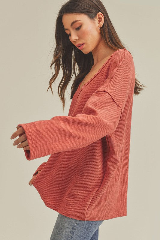 AEMI & Co. Cozy V- Neckline Knitted Top - Casey Top