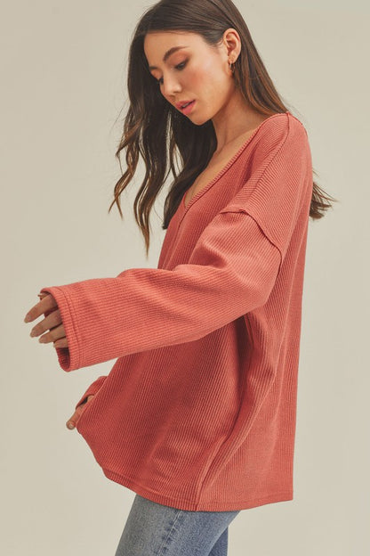 AEMI & Co. Cozy V- Neckline Knitted Top - Casey Top