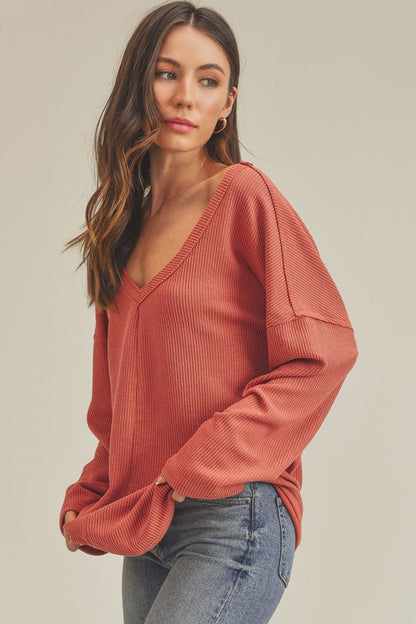 AEMI & Co. Cozy V- Neckline Knitted Top - Casey Top
