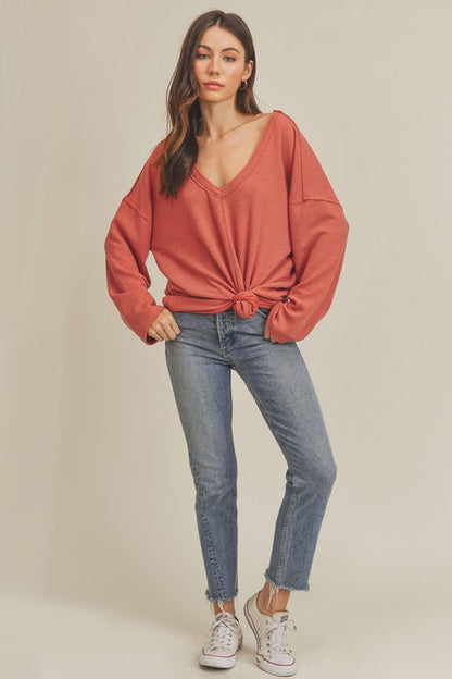 AEMI & Co. Cozy V- Neckline Knitted Top - Casey Top