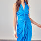DO + BE COLLECTION Maldives Blue Sleeveless Collar Front Tie Dress