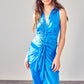 DO + BE COLLECTION Maldives Blue Sleeveless Collar Front Tie Dress