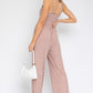 GILLI Taupe-Ivory Dot Sleeveless Scoop Neck Wide Leg Jumpsuit