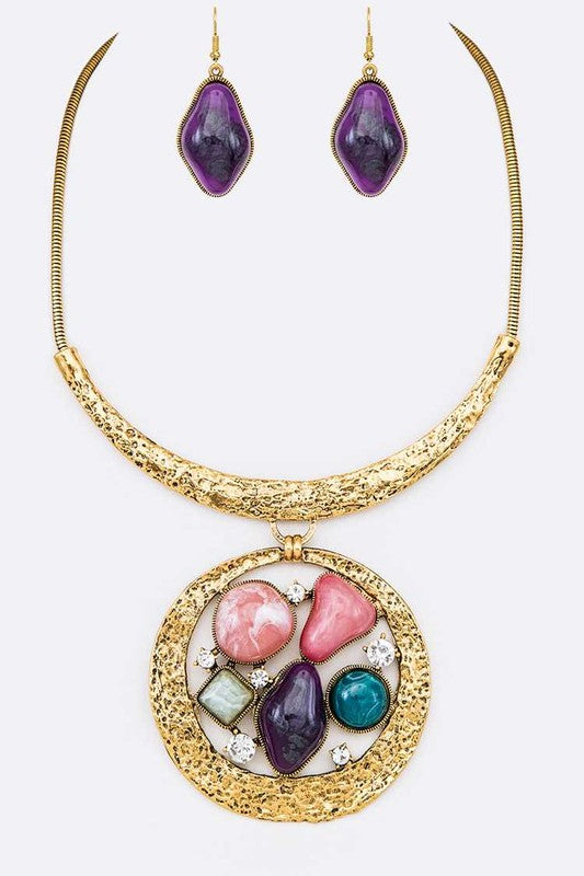 Mix Gem Pendant Collar Necklace Set