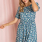 EG FASHION Plus-size Gathered Sleeve Daisy Floral Midi Dress