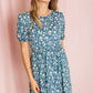 EG FASHION Plus-size Gathered Sleeve Daisy Floral Midi Dress