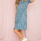 EG FASHION Plus-size Gathered Sleeve Daisy Floral Midi Dress
