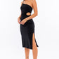 LE LIS One Shoulder Cutout Midi Dress with Side Slit