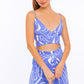 LE LIS Blue/White Abstract Surplice Crop Top with Back tie