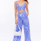 LE LIS Blue/White Abstract Surplice Crop Top with Back tie