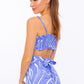 LE LIS Blue/White Abstract Surplice Crop Top with Back tie