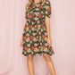 EG FASHION Plus-size Gathered Sleeve Daisy Floral Midi Dress