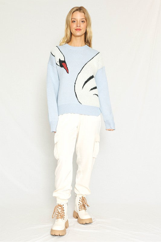 MISS SPARKLING Light Blue Swan Knit Sweater