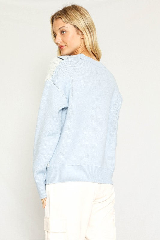 MISS SPARKLING Light Blue Swan Knit Sweater
