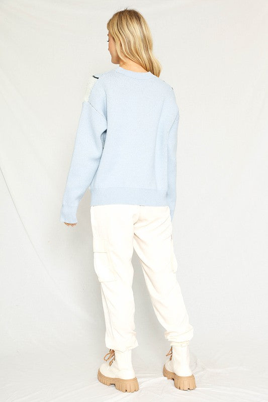 MISS SPARKLING Light Blue Swan Knit Sweater