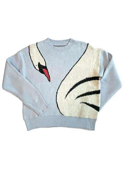 MISS SPARKLING Light Blue Swan Knit Sweater