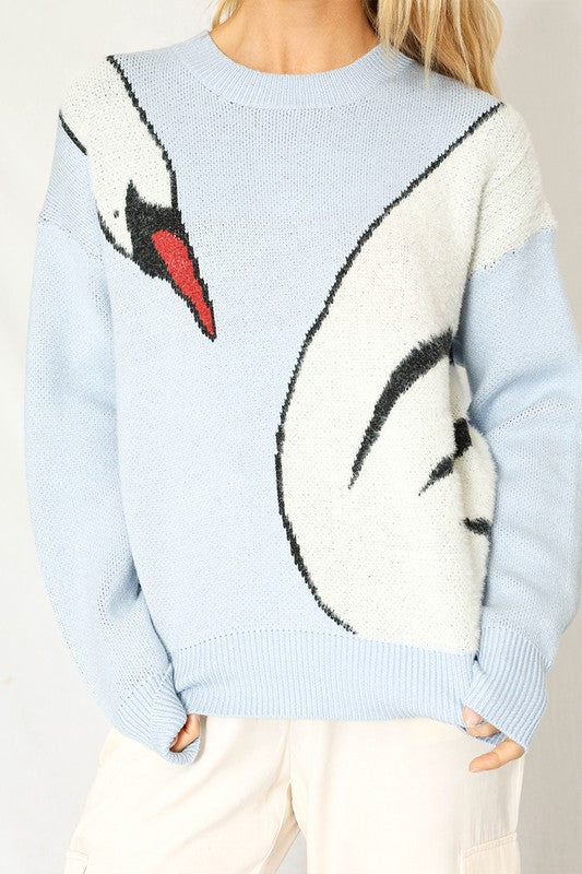 MISS SPARKLING Light Blue Swan Knit Sweater