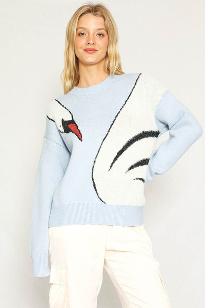 MISS SPARKLING Light Blue Swan Knit Sweater